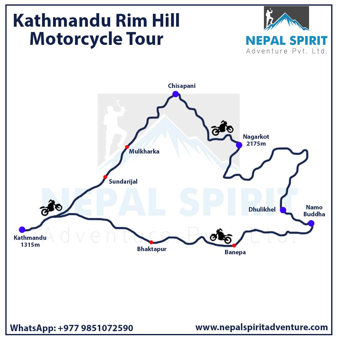 Kathmandu Rim Hill Motorcycle Tour 6 Days map